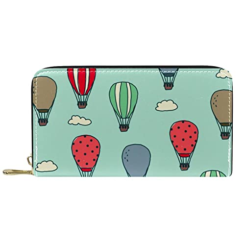 Brieftasche für Damen, Clutch, Geldbörsen für Damen, Kartenhalter, Organizer, Leder, Reißverschluss, Geldbörse, gekritzelte Luftballons, Wolken, bunt von DJNGN