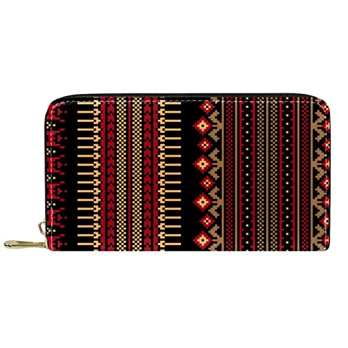 Brieftasche für Damen, Clutch, Geldbörsen für Damen, Kartenhalter, Organizer, Leder, Reißverschluss, Geldbörse mit ethnischem Volksmuster von DJNGN
