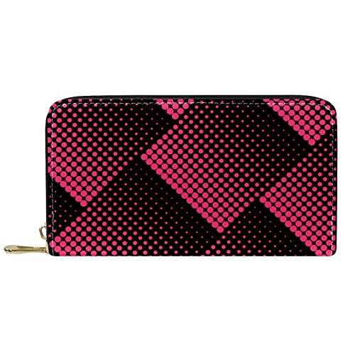 Brieftasche für Damen, Clutch, Geldbörsen für Damen, Kartenhalter, Organizer, Leder, Reißverschluss, Halbton-Design in schwarzem und rotem Punktmuster von DJNGN