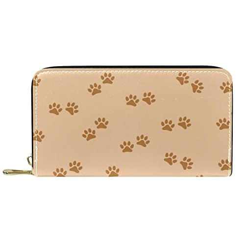 Brieftasche für Damen, Clutch, Geldbörsen für Damen, Kartenhalter, Organizer, Leder, Reißverschluss, Hellbraun, Hund, Katze, Pfotenabdruck von DJNGN