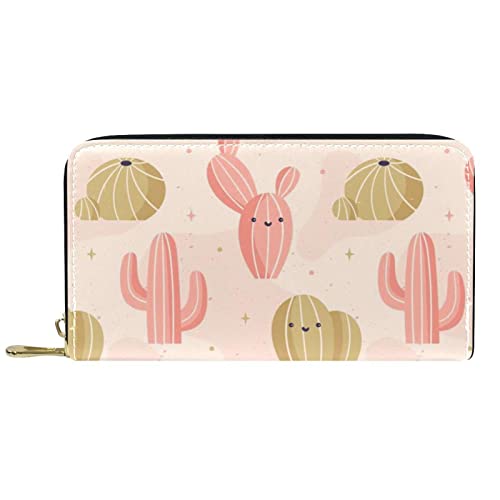 Brieftasche für Damen, Clutch, Geldbörsen für Damen, Kartenhalter, Organizer, Leder, Reißverschluss, Kaktus-Rosa von DJNGN
