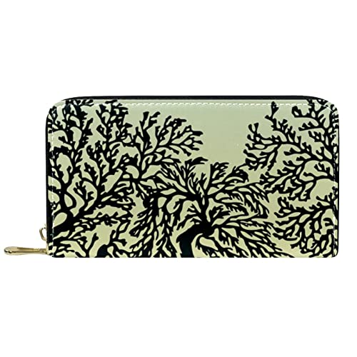 Brieftasche für Damen, Clutch, Geldbörsen für Damen, Kartenhalter, Organizer, Leder, Reißverschluss, Mangroven-Silhouette, Äste von DJNGN