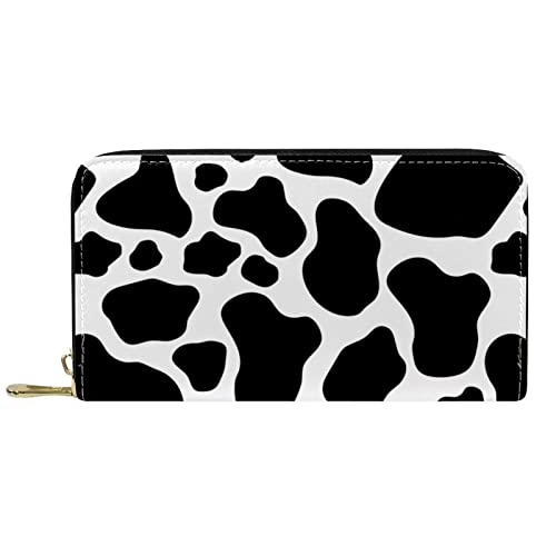 Brieftasche für Damen, Clutch, Geldbörsen für Damen, Kartenhalter, Organizer, Leder, Reißverschluss, Schwarz-Weiß-Farm-Kuh-Textur von DJNGN