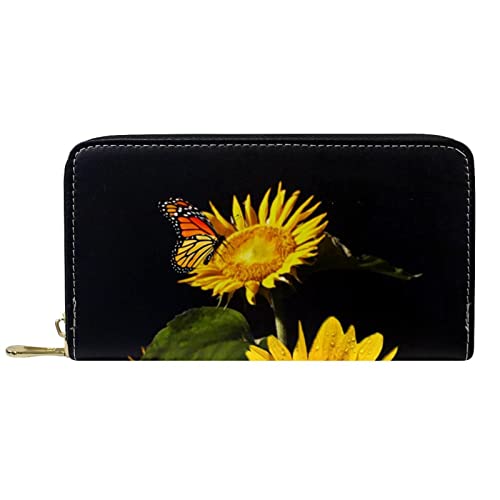 Brieftasche für Damen, Clutch, Geldbörsen für Damen, Kartenhalter, Organizer, Leder, Reißverschluss, Sonnenblume von DJNGN