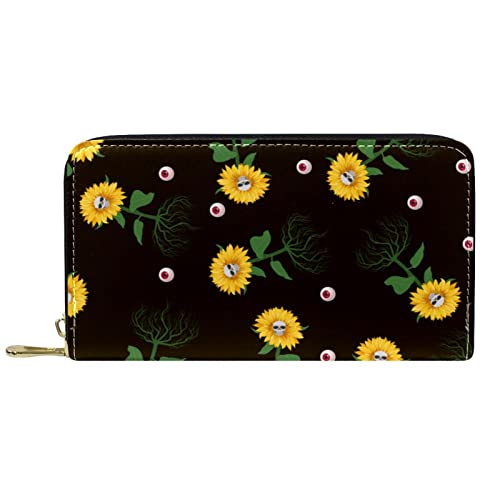 Brieftasche für Damen, Clutch, Geldbörsen für Damen, Kartenhalter, Organizer, Leder, Reißverschluss, Sonnenblume von DJNGN