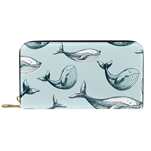 Brieftasche für Damen, Clutch, Geldbörsen für Damen, Kartenhalter, Organizer, Leder, Reißverschluss, Walmuster von DJNGN