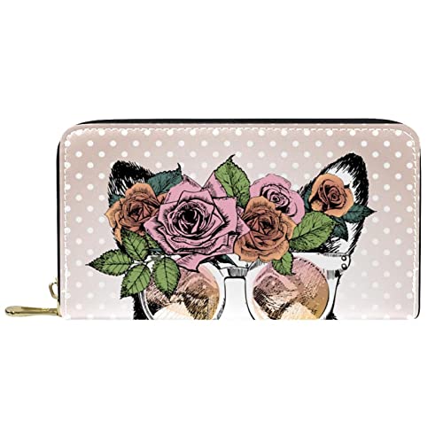 Brieftasche für Damen, Clutch, Geldbörsen für Damen, Kartenhalter, Organizer, Leder, Reißverschluss, Welsh Corgi Dog von DJNGN