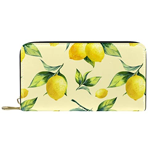Brieftasche für Damen, Clutch, Geldbörsen für Damen, Kartenhalter, Organizer, Leder, Reißverschluss, Zitrone, Fruchtgelb von DJNGN