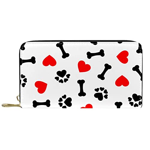 Brieftasche für Damen, Clutch, Geldbörsen für Damen, Kartenhalter, Organizer, Leder, Reißverschluss, einfache Hundeknochenpfote, Liebesmuster von DJNGN