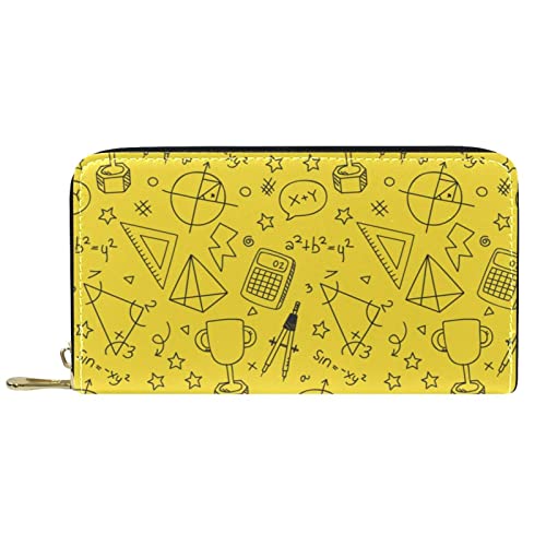 Brieftasche für Damen, Clutch, Geldbörsen für Damen, Kartenhalter, Organizer, Leder, Reißverschluss, handgezeichnet, zurück in die Schule, Gelb von DJNGN