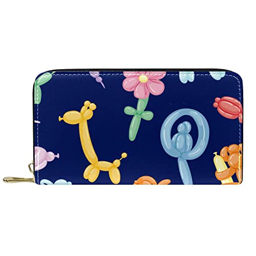 Brieftasche für Damen, Clutch, Geldbörsen für Damen, Kartenhalter, Organizer, Leder, Reißverschluss, lustiges Ballon-Cartoon-Tiermuster von DJNGN