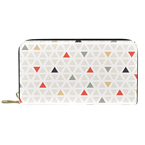 Brieftasche für Damen, Clutch, Geldbörsen für Damen, Kartenhalter, Organizer, Leder, Reißverschluss, modernes buntes Dreiecksmuster von DJNGN