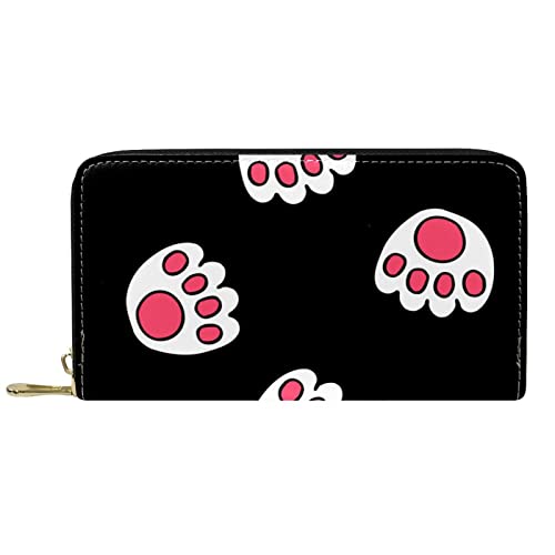 Brieftasche für Damen, Clutch, Geldbörsen für Damen, Kartenhalter, Organizer, Leder, Reißverschluss, niedliche Katze, schwarzer Hintergrund von DJNGN