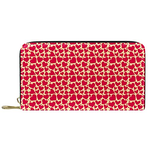 Brieftasche für Damen, Clutch, Geldbörsen für Damen, Kartenhalter, Organizer, Leder, Reißverschluss, niedlicher rosa Herz-Muster-Hintergrund von DJNGN