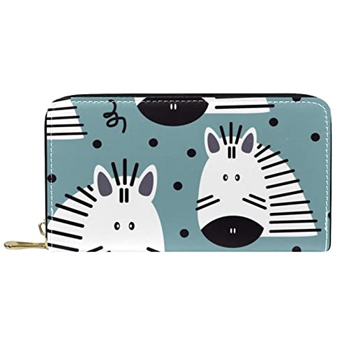 Brieftasche für Damen, Clutch, Geldbörsen für Damen, Kartenhalter, Organizer, Leder, Reißverschluss, niedliches Tier, Zebra-Punktmuster von DJNGN