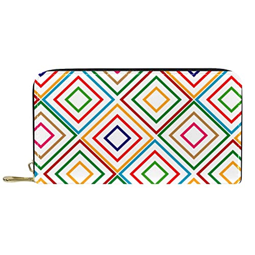 Brieftasche für Damen, Clutch, Geldbörsen für Damen, Kartenhalter, Organizer, Leder, Reißverschluss, quadratisches Musterdesign von DJNGN