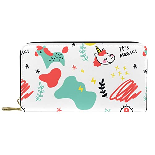 Brieftasche für Damen, Clutch, Geldbörsen für Damen, Kartenhalter, Organizer, Leder, Reißverschluss, schöne handgezeichnete Tierwelt von DJNGN