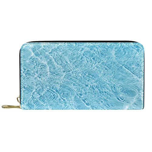 Brieftasche für Damen, Clutch, Geldbörsen für Damen, Kartenhalter, Organizer, Leder, Reißverschluss, schönes blaues Strand-Wasser-Wellenmuster von DJNGN