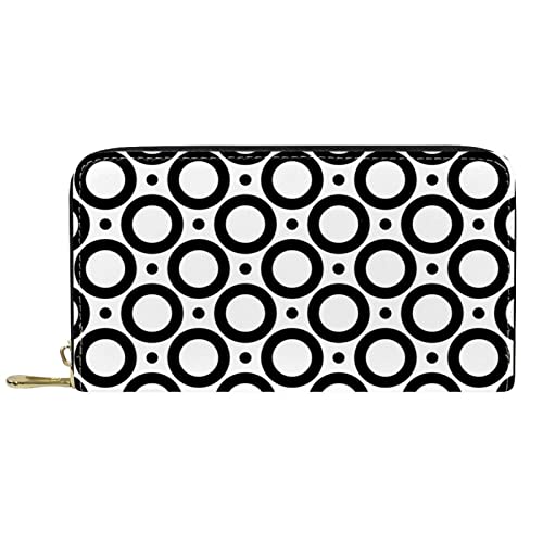 Brieftasche für Damen, Clutch, Geldbörsen für Damen, Kartenhalter, Organizer, Leder, Reißverschluss, schwarz, weiß, runde Punkte von DJNGN