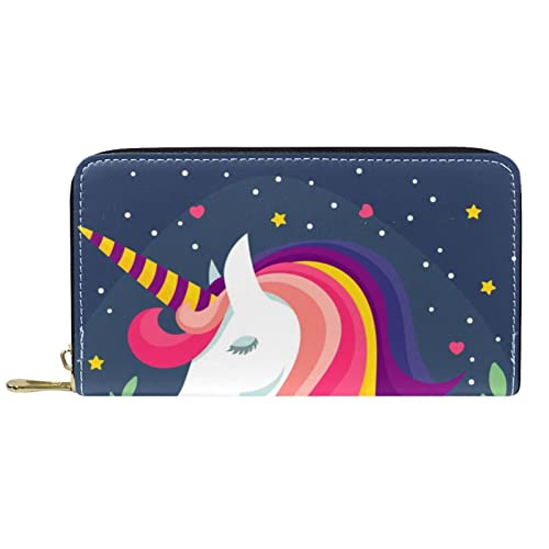 Brieftasche für Damen Clutch Geldbörsen für Damen Kartenhalter Organizer Leder Geldbörse mit Reißverschluss Einhorn Elementos Florais von DJNGN