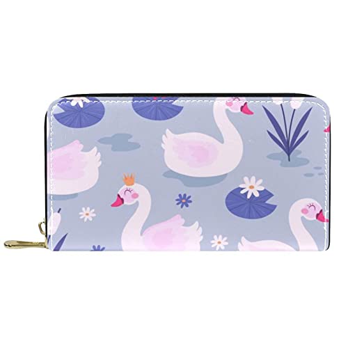 Brieftasche für Damen Clutch Geldbörsen für Damen Kartenhalter Organizer Leder Geldbörse mit Reißverschluss Eleganter Schwan von DJNGN