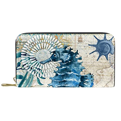 Brieftasche für Damen Clutch Geldbörsen für Damen Kartenhalter Organizer Leder Geldbörse mit Reißverschluss Monterey Bay Seahorse von DJNGN