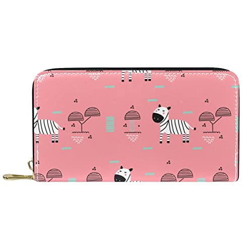 Brieftasche für Damen Clutch Geldbörsen für Damen Kartenhalter Organizer Leder Geldbörse mit Reißverschluss Pink Catoon Zebramuster von DJNGN