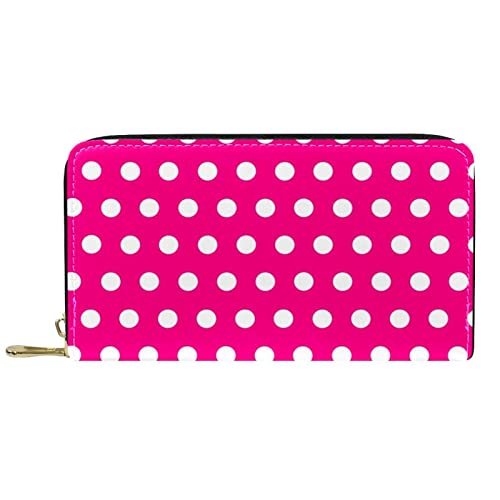 Brieftasche für Damen Clutch Geldbörsen für Damen Kartenhalter Organizer Leder Geldbörse mit Reißverschluss Rose Red Polka Dots von DJNGN