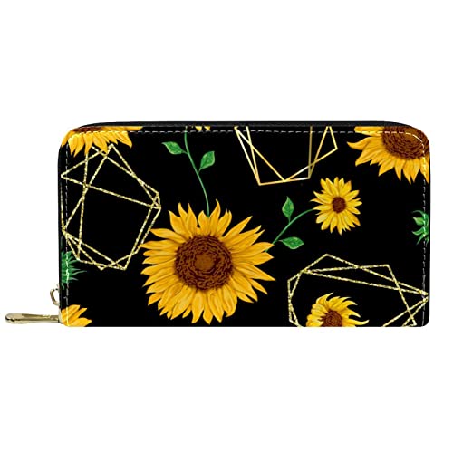 Brieftasche für Damen Clutch Geldbörsen für Damen Kartenhalter Organizer Leder Geldbörse mit Reißverschluss Schöne Sonnenblume von DJNGN
