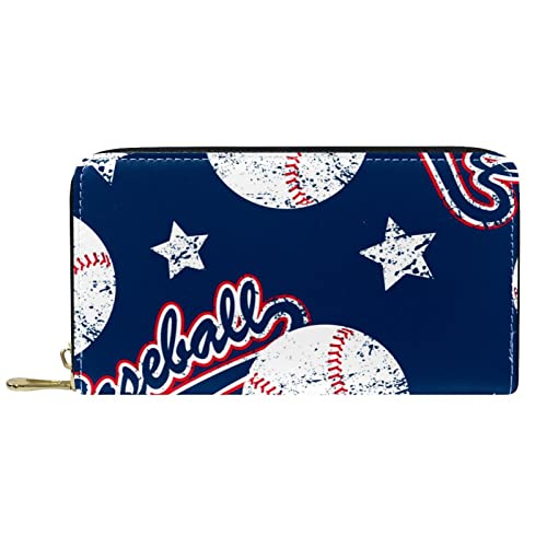 Brieftasche für Damen Clutch Geldbörsen für Damen Kartenhalter Organizer Leder Reißverschluss Geldbörse Baseball mit Sternenmuster von DJNGN