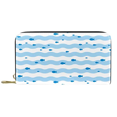 Brieftasche für Damen Clutch Geldbörsen für Damen Kartenhalter Organizer Leder Reißverschluss Geldbörse Blue Wave Tiddler von DJNGN