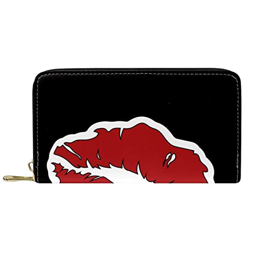 Brieftasche für Damen Clutch Geldbörsen für Damen Kartenhalter Organizer Leder Reißverschluss Geldbörse Damen Red Mouth Black von DJNGN