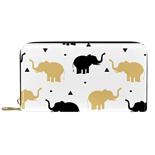 Brieftasche für Damen Clutch Geldbörsen für Damen Kartenhalter Organizer Leder Reißverschluss Geldbörse Elefant Schwarz von DJNGN