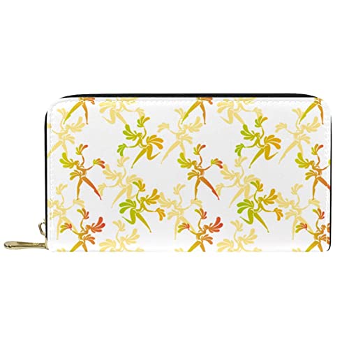 Brieftasche für Damen Clutch Geldbörsen für Damen Kartenhalter Organizer Leder Reißverschluss Geldbörse Festival Blätter Patern von DJNGN