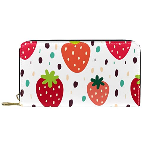 Brieftasche für Damen Clutch Geldbörsen für Damen Kartenhalter Organizer Leder Reißverschluss Geldbörse Fruchtmuster Erdbeeren Sommer von DJNGN