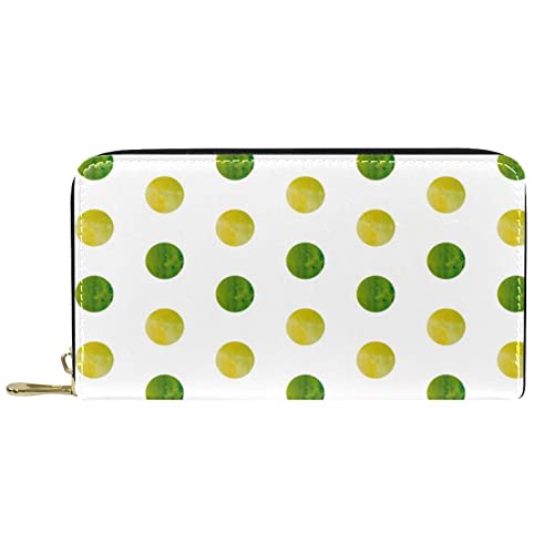 Brieftasche für Damen Clutch Geldbörsen für Damen Kartenhalter Organizer Leder Reißverschluss Geldbörse Grün Gelb Aquarell Polka Dot von DJNGN