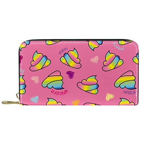 Brieftasche für Damen Clutch Geldbörsen für Damen Kartenhalter Organizer Leder Reißverschluss Geldbörse Niedlicher lustiger Cartoon Regenbogen Poopi von DJNGN