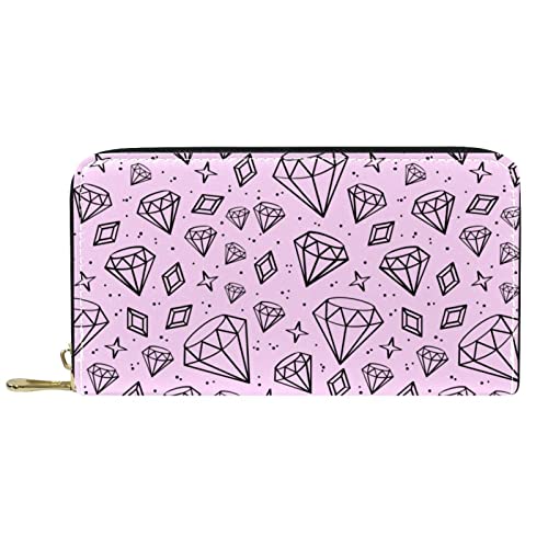 Brieftasche für Damen Clutch Geldbörsen für Damen Kartenhalter Organizer Leder Reißverschluss Geldbörse Pink Diamond Pattern von DJNGN