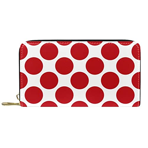 Brieftasche für Damen Clutch Geldbörsen für Damen Kartenhalter Organizer Leder Reißverschluss Geldbörse Polka Dots Rot Weiß von DJNGN