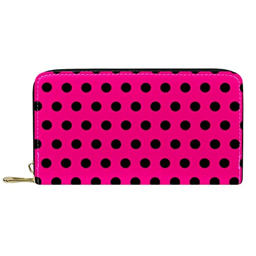 Brieftasche für Damen Clutch Geldbörsen für Damen Kartenhalter Organizer Leder Reißverschluss Geldbörse Polka Dots Schwarz Rot von DJNGN