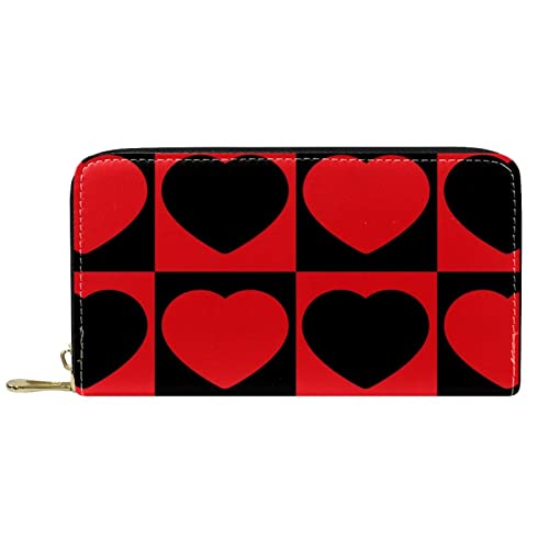 Brieftasche für Damen Clutch Geldbörsen für Damen Kartenhalter Organizer Leder Reißverschluss Geldbörse Rot Schwarz Liebe Herz Mosaik Quadrat von DJNGN