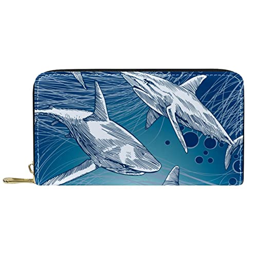 Brieftasche für Damen Clutch Geldbörsen für Damen Kartenhalter Organizer Leder Reißverschluss Geldbörse Sketch Shark Bubble von DJNGN
