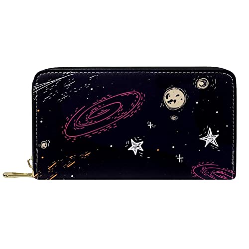 Brieftasche für Damen Clutch Geldbörsen für Damen Kartenhalter Organizer Leder Reißverschluss Geldbörse Space Black von DJNGN