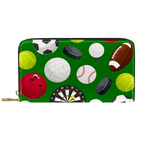 Brieftasche für Damen Clutch Geldbörsen für Damen Kartenhalter Organizer Leder Reißverschluss Geldbörse Sport Ball Grün von DJNGN