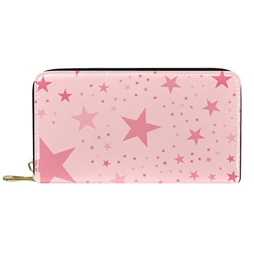 Brieftasche für Damen Clutch Geldbörsen für Damen Kartenhalter Organizer Leder Reißverschluss Geldbörse Stern Pink von DJNGN