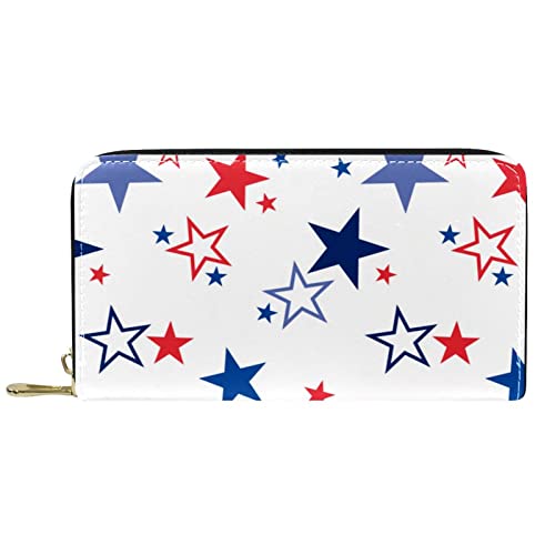 Brieftasche für Damen Clutch Geldbörsen für Damen Kartenhalter Organizer Leder Reißverschluss Geldbörse Sterne Weiß von DJNGN
