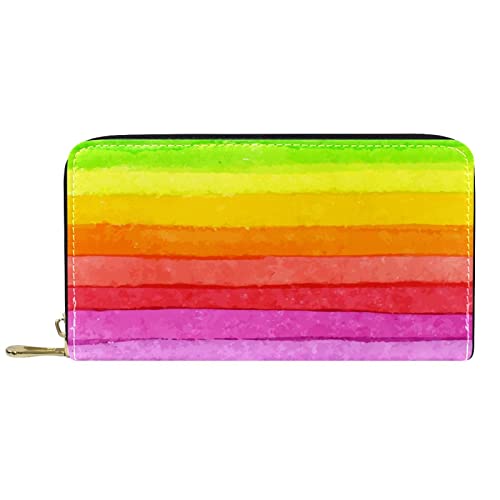 Brieftasche für Damen Clutch Geldbörsen für Damen Kartenhalter Organizer Leder Reißverschluss Geldbörse Streifen Regenbogen von DJNGN