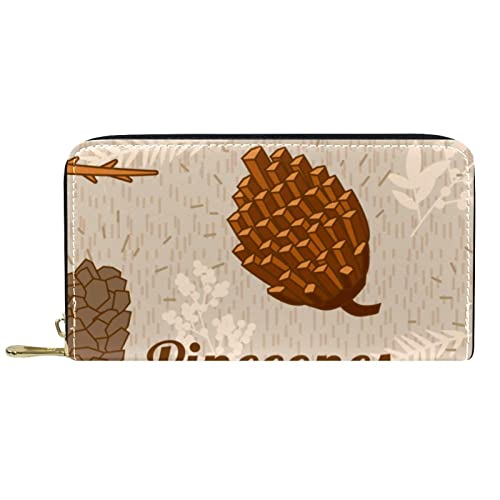 Brieftasche für Damen Clutch Geldbörsen für Damen Kartenhalter Organizer Leder Reißverschluss Geldbörse Tannenzapfen von DJNGN