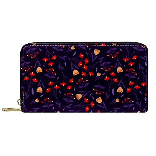 Brieftasche für Frauen Clutch Geldbörsen für Frauen Kartenhalter Organizer Leder Reißverschluss Geldbörse Blumen roter Druck von DJNGN
