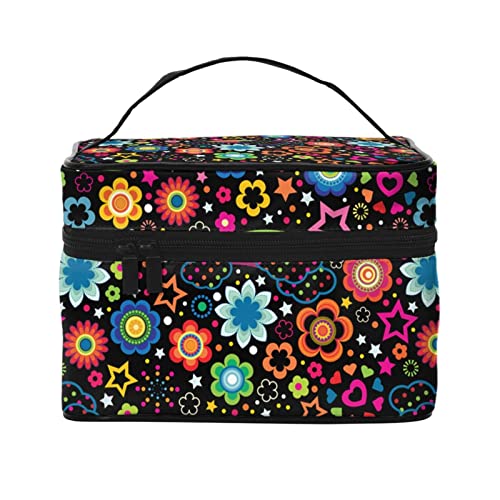 Make-up-Tasche mit bunten Blumen und Sternen, Reise-Kosmetiktasche für Frauen und Mädchen, große Make-up-Organizer-Tasche, tragbare Kulturtasche, Reiseutensilien von DJNGN